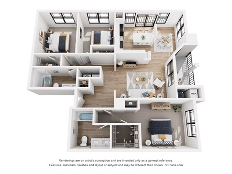 Floor plan for 3 beds, 2 baths, 1344 sqft